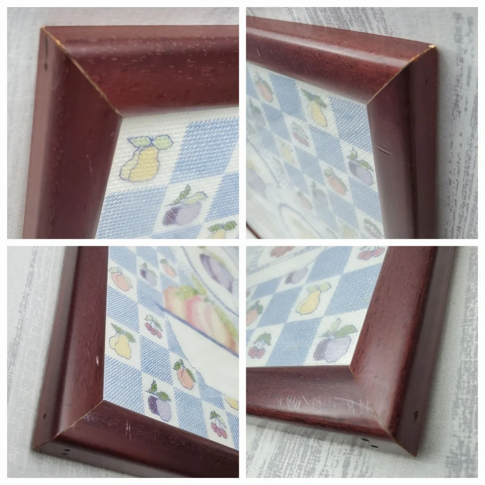 Cross-stitch Framed Art Place Setting and Bowl Of Fruit